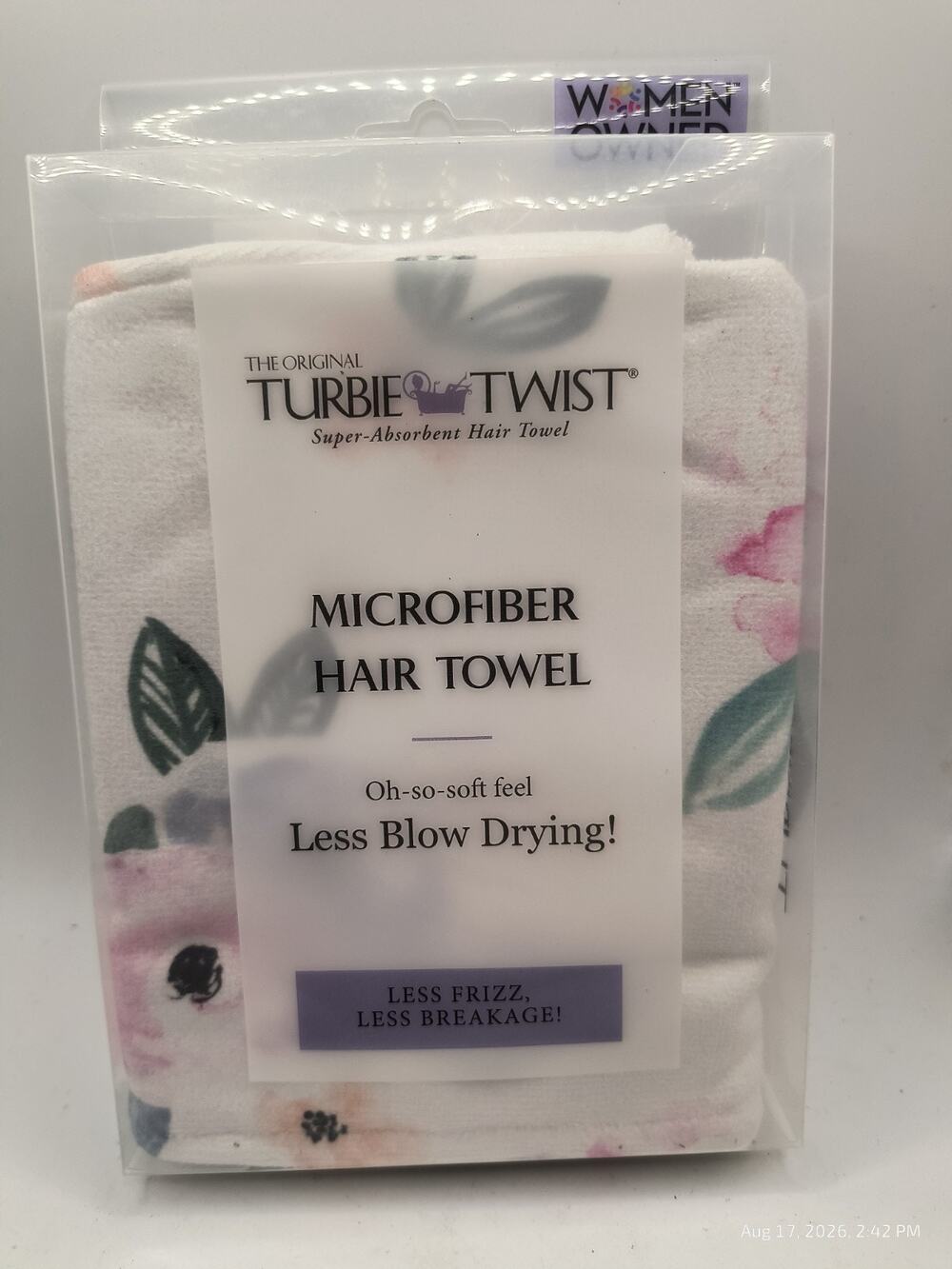 Turbie Twist Original Microfiber Hair Towel White Flowers Twist & Loop Soft Feel